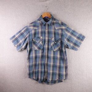 Pendleton Mens Blue Green Plaid Cotton Short Sleeve Western Pearl‎ Snap Shirt M